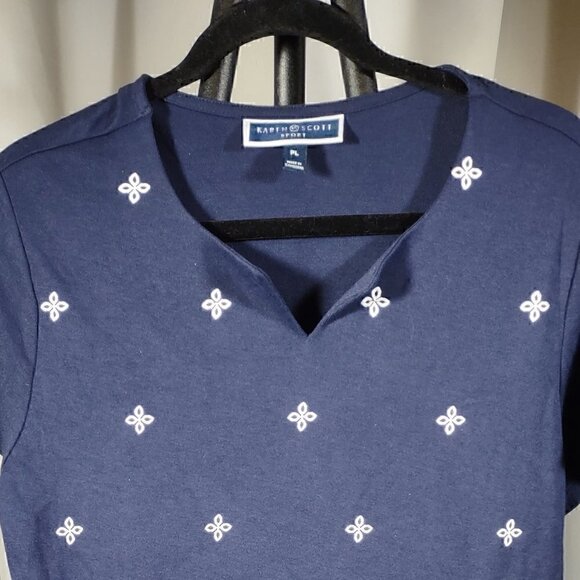 Karen Scott Faux Embroidered Split Neck Dress Size PL - Picture 3 of 8